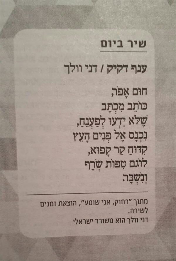 שיר ביום דני וולך בהארץ