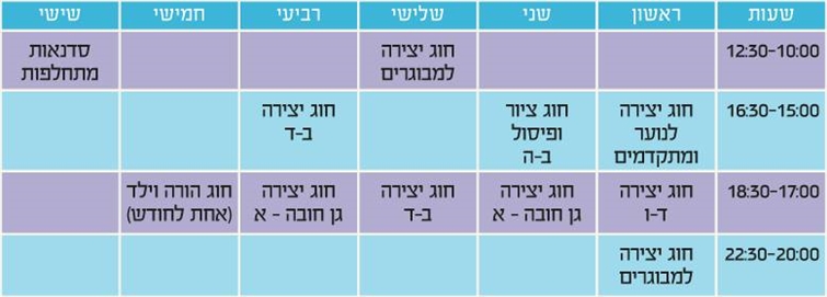 טבלת פעילויות 2016-2017